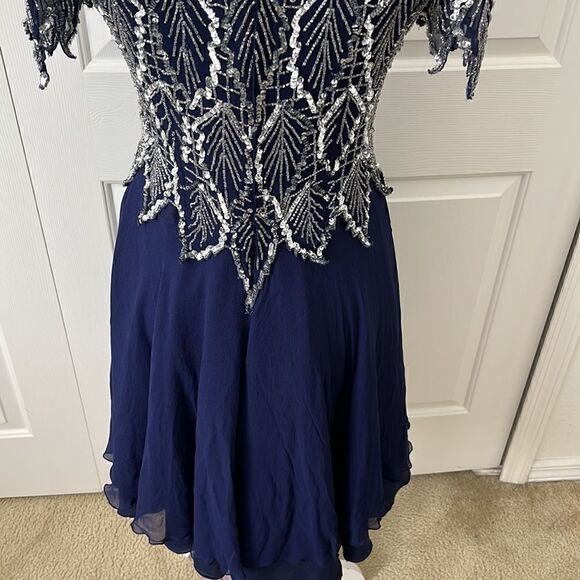 Laurence Kazar Exceptional Vintage Silk Hand Beaded Dress Bridal Formal - Picture 10 of 15